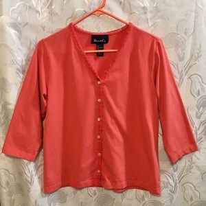 Denim & Co Coral 3/4 Sleeve Button Up Shirt